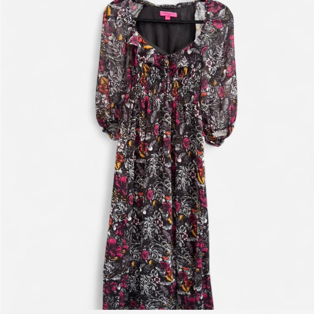 Betsey Johnson Floral Long Sleeve Dress - Black and Pink